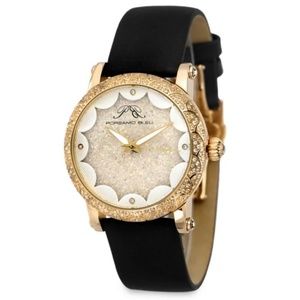 Genevieve 38MM Stainless Steel, Topaz & Leather Strap Watch - NEW in box